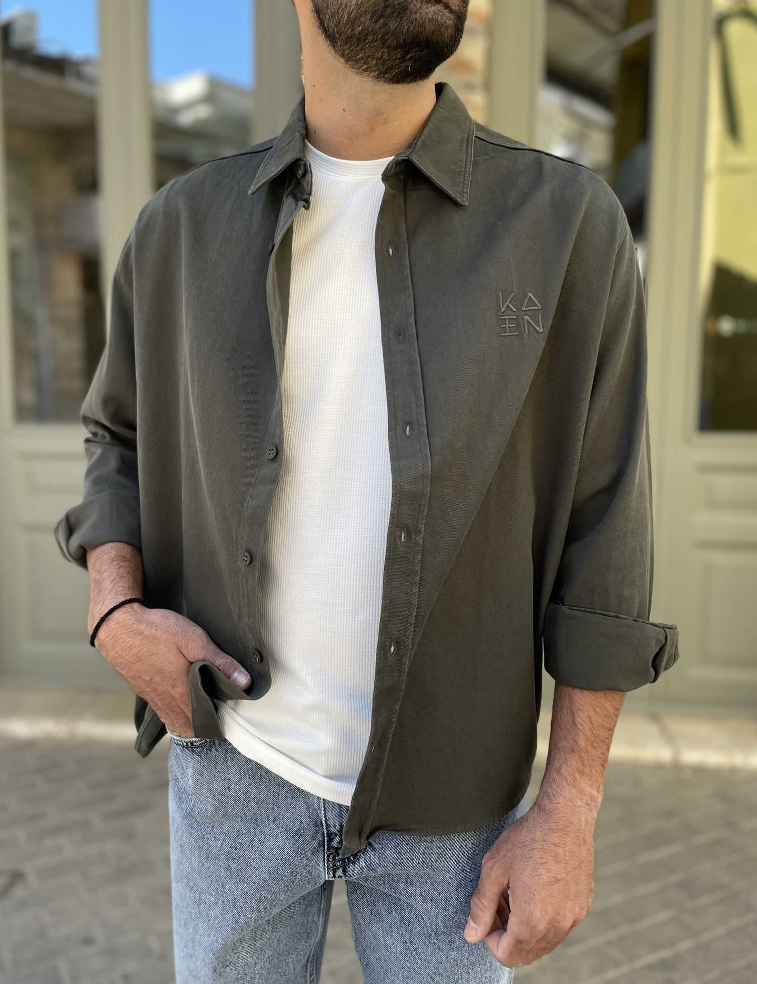 KAEN Ανδρικό λαδί overshirt με γιακά 4529L